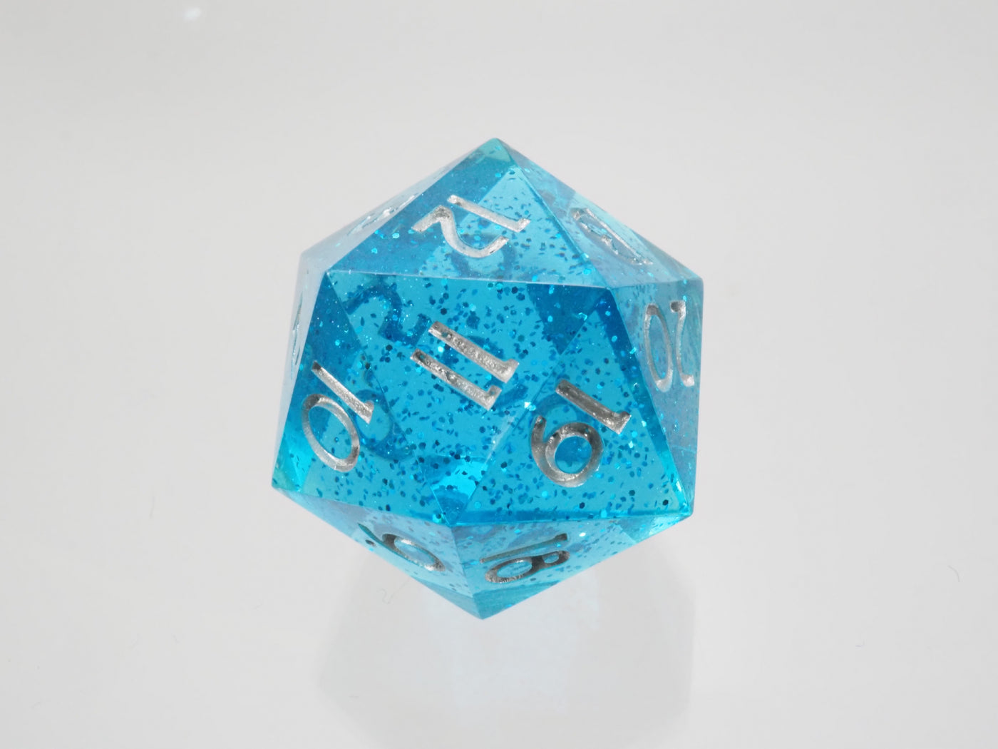 Light Blue Spindown D20 with glitter