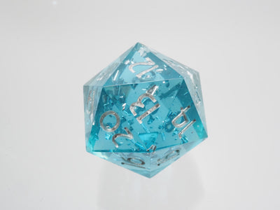 Light blue spindown D20 with silver foil